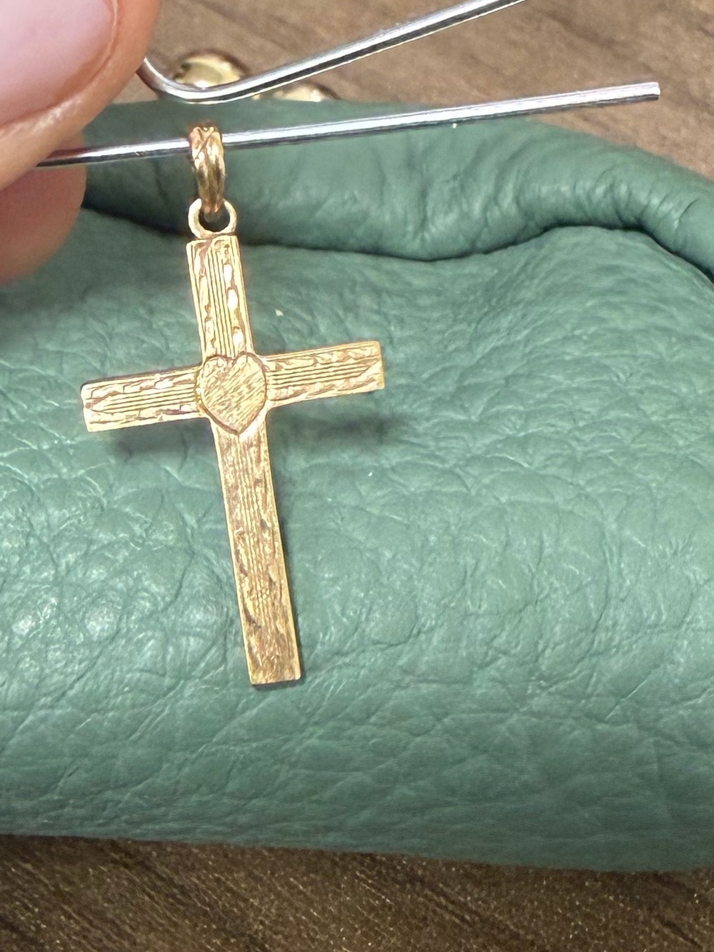 Gold Cross Pendant with Heart Accent - Women's Jewelry